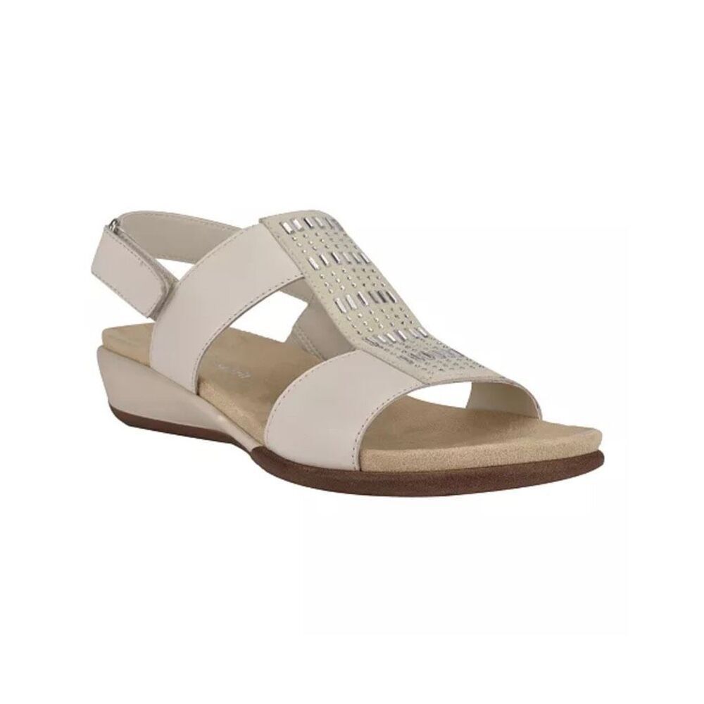 Easy Spirit Hazel Leather Embellished Slingback Sandals Ivory 9.5W